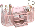SUPEASY Mesh Desk Organizer, Pen Holder for Desk with 2 Drawers, Pink by SUPEASY