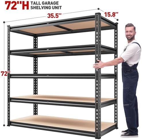 REIBII 2000LBS Garage Shelving Heavy Duty 72''H Storage Shelves 5 Tier Heavy Duty Shelving, Adjustable Metal Shelves for Garage Pantry Closet Kitchen Basement 35.5" W x72 H x 15.8" D, 4 Pack - Image 3