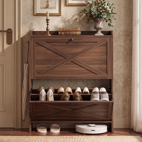 VASAGLE Narrow Shoe Storage Cabinet Organizer with 2 Flip Drawers by VASAGLEbySONGMICSHOME