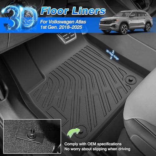 Cartist Floor Mats for Volkswagen Atlas 2018-2025 2026 (Only for 7 Seats, Not for Cross Sport), All Weather Cargo Liners for VW Atlas Accessories, Heavy Duty Car Mats, Car Accessories - Image 2