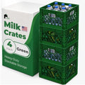 EconoHome Milk Crate - Stackable Storage Crate with Built-In Handles - Heavy Duty Plastic Material - Ventilated Organizer Bin for Garage, Pantry, Classroom, Office & Moving - Green, 13x13x11, 4-Pack by EconoHome