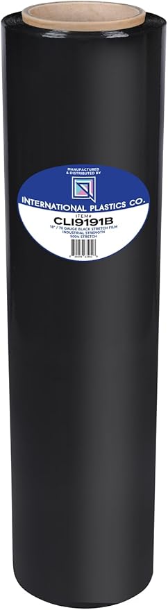 International Plastics Co. 18" Black 70 Gauge Plastic Stretch Film/Wrap 1500ft by InternationalPlasticsCo