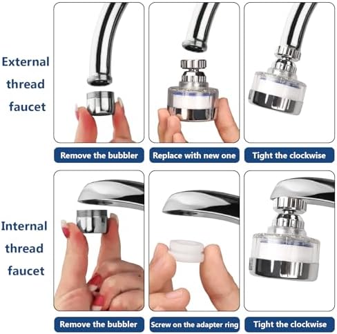 7Pcs Sink Water Filter with Filter Elements Set, Universal Sink Faucet Filter 360°Rotating, Sink Faucet Filter Removes Fluoride Hard Water, Tap Water Filter for Home Kitchen Sink - Image 4