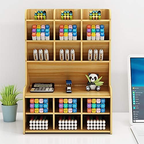 Hggzeg Wooden Desk Organizer, Large Capacity DIY Pen Holder Storage Box Desktop Stationary Storage Rack, Pen Organizer Caddies for Office, Home and School Supplies (B15-Cherry Color) - Image 3