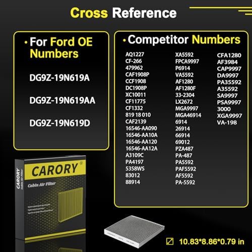 CARORY Cabin Air Filter w/Activated Carbon for Ford Edge 2015–2024, Fusion 2013–2020, Lincoln Continental 2017–2021, MKX 2016–2018, MKZ 2013–2020, Nautilus 2019–2026, and More, CF775 - Image 4