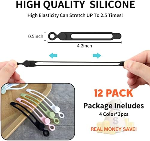 UMUST 12Pcs Silicone Cable Ties, Cable Management Cord Organizer 4Colors - Image 2