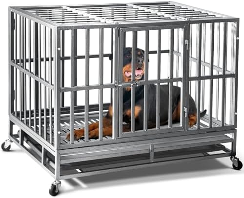 Oranland 38 Inch Heavy Duty Dog Crate for High Anxiety Large Dogs,Silver by ProfessionalCageManufacturer