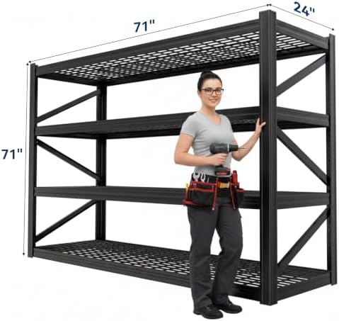 4-Tier Heavy Duty Garage Shelving, 8,000 lbs Capacity Adjustable Metal Storage Shelving Unit for Garage, Basement, Warehouse & Workshop, 71" W x 24" D x 71" H - Image 3