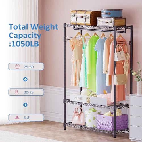 IZEUK Heavy Duty Garment Rack Wire Clothes Rack for Hanging Clothes (Dark Grey, 3 Tier with 1 Rod, 15.7" D x 45.3" W x 72.4" H) - Image 2