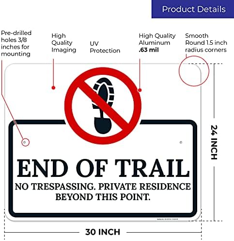 End of The Trail No Trespassing Private Residence Beyond This Point Sign, - Image 3
