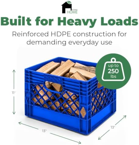 EconoHome Milk Crate - Stackable Storage Crate with Built-In Handles - Heavy Duty Plastic Material - Ventilated Organizer Bin for Garage, Pantry, Classroom, Office & Moving - Blue, 13x13x11, 3-Pack - Image 2