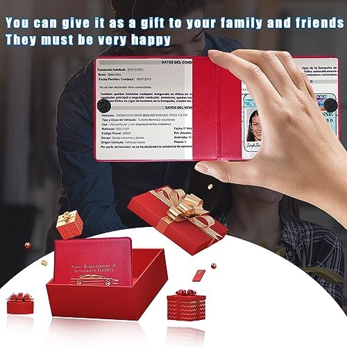 Ziciner Car Registration Insurance Holder, 2Pack Essential Auto PVC Card Document Glove Box Organizer with Velcro Closure, Universal Car Accessories for Men & Women (S-Gold/Red) - Image 5