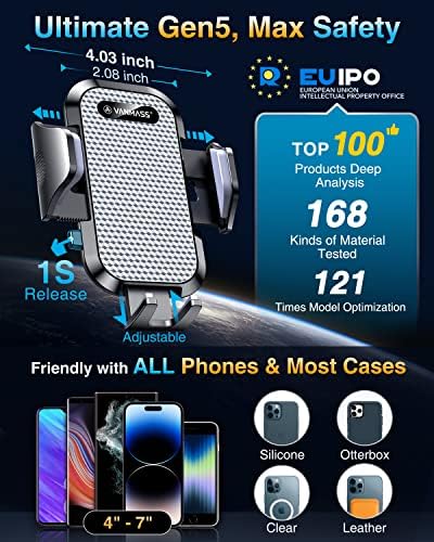 VANMASS [True Military-Grade] Car Phone Holder [Best Suction & Clip] Cell Phone Mount for Dashboard Windshield Vent Truck Cradle Dash Stand for iPhone 15 Pro Max 14 13 12 Android, White - Image 5