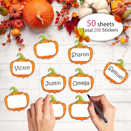 200 PCS Pumpkin Name Tags Stickers Gift Labels Tag, Thanksgiving Fall Gifts Tags Stickers Name Labels for Thanksgiving Fall Autumn Gifts Packaging Organizing Holiday Supplies, 3 in - Image 3