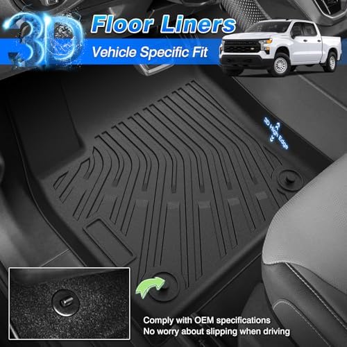 Floor Mats for 2019-2026 Chevy Silverado/GMC Sierra 1500, 2020-2026 2500 HD/3500 HD Crew Cab (Fit w/Under-Seat Storage), All Weather Floor Liners for Silverado Accessories, Heavy Duty TPE Car Mats - Image 3