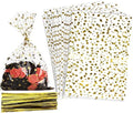 100 Pcs Star Printed 3"X 5"（7.5X12.7cm) Gift Wrap Cello Cellophane Treat Bags Party Favor bags Clear Candy Cookie Bags Plastic Poly Goodie Storage Bags with Twist Ties for Bakery,Birthday, Wedding ,Party Decorations (Gold) by COQOFA