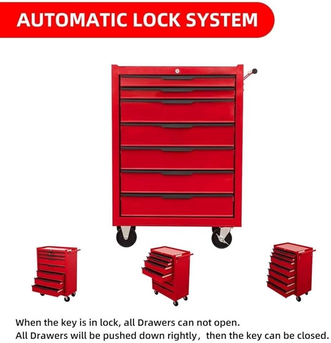 7-Drawer Rolling Tool Chest Cabinet, Heavy-Duty Metal Tool Box - Image 5