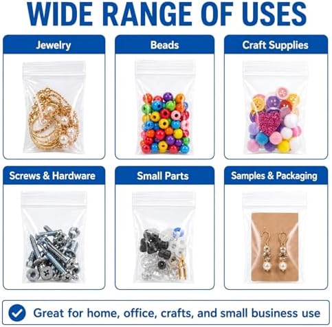 600 Pack Small Plastic Bags, 6 Assorted Sizes (1.5x2, 2x2, 2x3, 3x3, 3x4, 3x5 Inch) Clear 2 Mil Jewelry Bag Clear Plastic, Mini Baggie for Jewelry, Beads, Pills, Crafts & Small Parts - Image 6