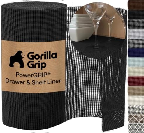 GORILLA GRIP powerGRIP Drawer Shelf and Cabinet Liner, 17.5"x30', Black by GorillaGrip