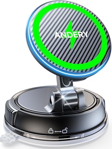 ANDERY Only for iPhone Magsafe Car Mount Charger [15W Fast Wireless Charge, 78+LBS Strong Suction & 2400gf Magnetic] 360° Adjustable Car Phone Holder, Phone Holders for Your Car Dash Accents Accessory by ANDERY