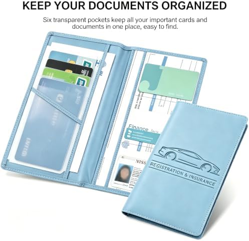 Car Registration and Insurance Holder, Vehicle Document Organizer with Secure Magnetic Closure, Automotive Glove Box Organizer for License, Cards & Essential Paperwork (Light Blue, 1PCS) - Image 5