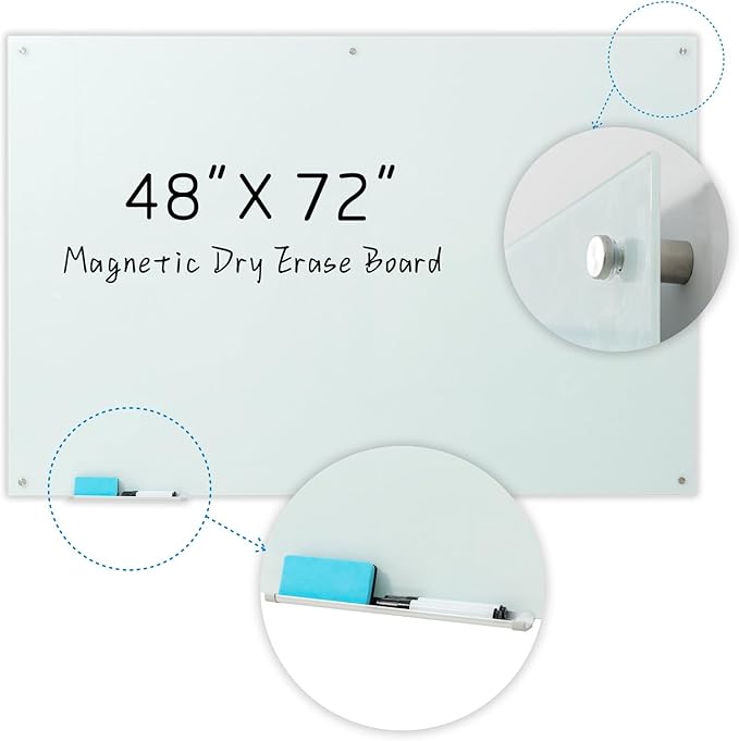 Glass Magnetic White Board – 72 x 48 Inches Dry Erase Frameless Whiteboard - Image 2