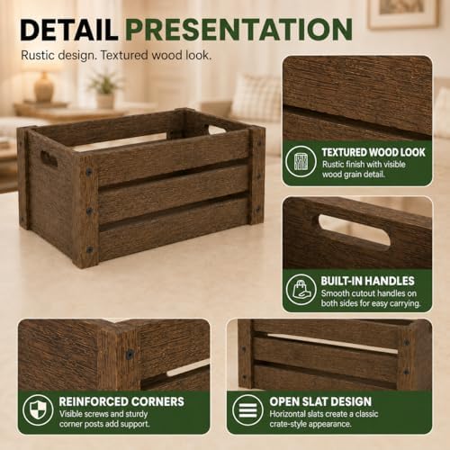 3 Pack Wooden Crates for Display Rustic Handmade Wood Crate for Storage - Image 7