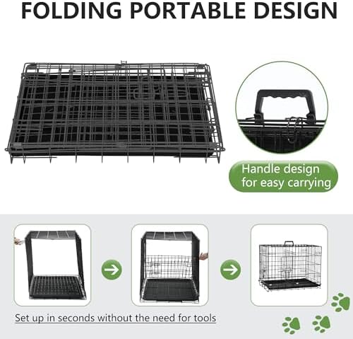 FDW | 24" Foldable Metal Dog Crate | Dark Black | Cage for Small Dogs - Image 5