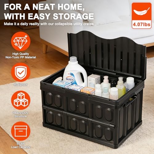 Collapsible Storage Bins,Collapsible Crates Basket (45L 1PK Black) - Image 4