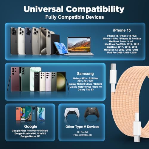 USB C to USB C Cable 6FT+10FT 2Pack 60W iPhone 17 16 15 Charger Cord Long Type C to C Cable Fast Charging for Apple iPhone 17 16 15/Pro/Pro Max/Plus/iPad Pro Air/MacBook/Air/Mini/Samsung Galaxy-Orange - Image 6