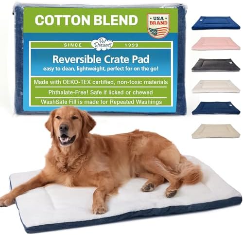 Pet Dreams Dog Crate Pad - Washable Kennel Mat, Crate Pads for Dog Cages, Non-Toxic, Flat Indoor Cat Bed, Fits iCrate 18, 24, 30, 36, 42, 48 Inches (Denim, Large, 36") by PetDreams