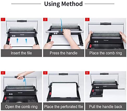 TIANSE Binding Machines, 21-Holes, 450 Sheets, Comb Bind Machine Book Maker with 100 PCS 3/8'' Comb Binder Spines Starter Kit, Comb Binding Machine for Letter Size, A4, A5 or Smaller Sizes - Image 6