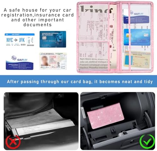 Ziciner Car Registration and Insurance Holder, Auto Card Document Glove Box Organizer with Magnetic Closure, Universal Vehicle Interior Accessories for Cars SUVs (Pink-Large) - Image 5