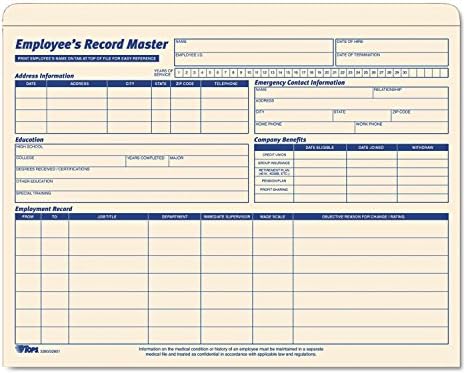 TOPS 3280 Employee Record Master File Jacket, 9 1/2 x 11 3/4, 10 Point Manila (Pack of 20) by TOPSProducts