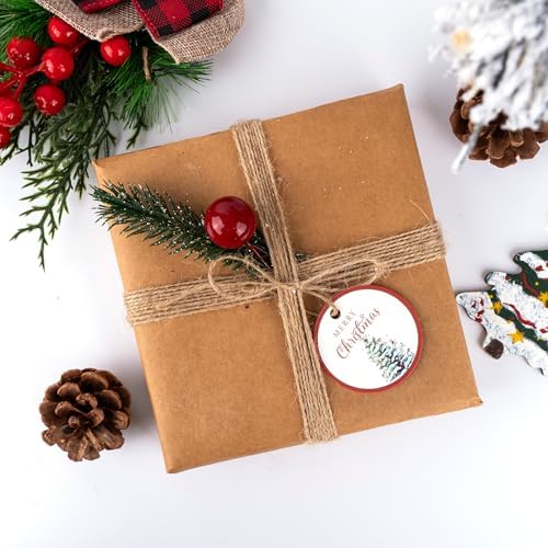 G2PLUS 100Pcs Christmas Tags for Gift, 2'' Round Merry Christmas Tree Paper Gift Tags with String for DIY Crafts, Prensent Wrapping, Xmas Holiday Party Favors - Image 5
