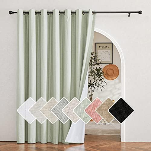NICETOWN Green Living Room 100% Blackout Linen Sliding Door Curtain by NICETOWN