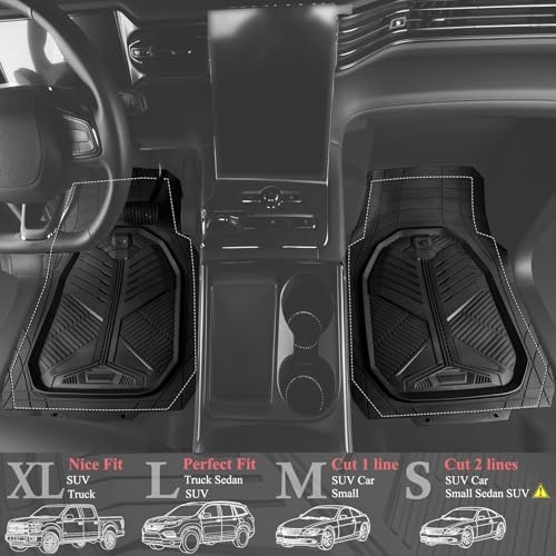 CAR PASS Heavy Duty Rubber Car Mats, Deep-Dish 2-Piece Car Floor Mats Front Only, All Weather Protection Universal Trim-to-Fit for SUVs Trucks Sedans, Waterproof Anti-Slip, Black - Image 2
