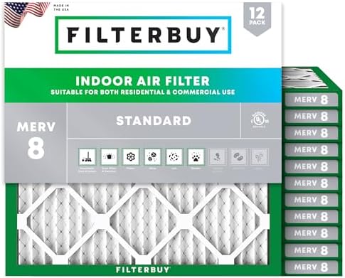 Filterbuy 17x17x1 Air Filter MERV 8 Dust & Allergy Defense (12-Pack) by Filterbuy