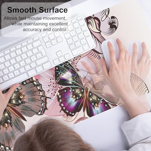 QiyI PU Leather Large Mouse Pad, Office Decor, 31.5" x 11.8", Butterflies - Image 4