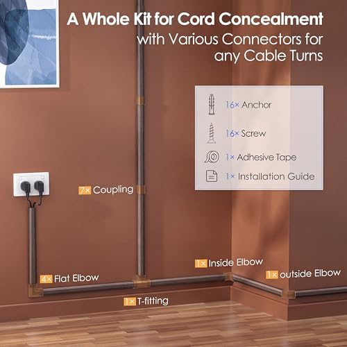 Yecaye TV Cord Hider, 125in Cord Cover, W1.18in H0.6in, Darkwood - Image 4