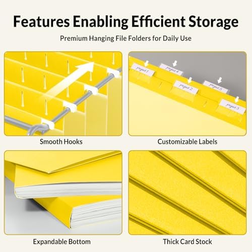 SUNEE Hanging File Folders, 25 Pack Letter Size Hanging File Folders with 1/5-Cut Tabs, Ideal for Home and Office Organization and Papers Classification,Yellow - Image 3