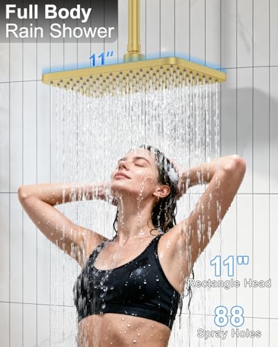 Brushed Gold Dual Shower System 11" Rain+6" Wall Head& 6-Mode Handheld - Image 4