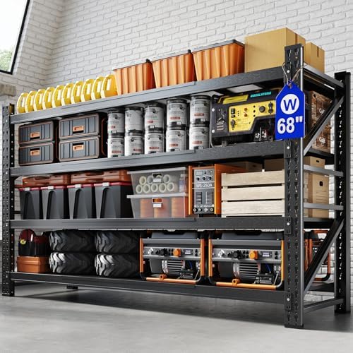Yizosh 68" W Metal Garage Storage Shelves,Heavy Duty Adjustable Steel Organization Shelving,Utility Rack Shelf,68" W x 24" D x 63" H for Basement,Warehouse,Industrial by Yizosh