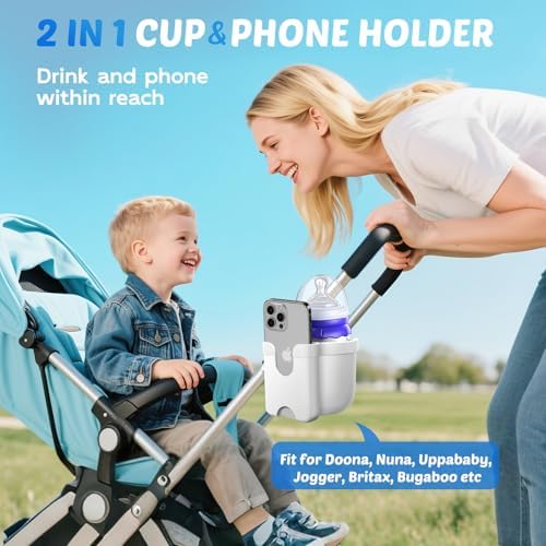 Guiseapue 2-in-1 Stroller Cup Holder Phone Holder, White, Baby Essentials - Image 2