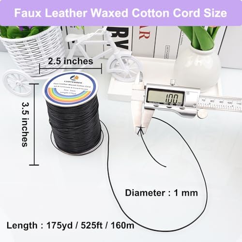 LUSTEMBER 1mm Faux Leather Waxed Cotton Cord, 175 Yards – Durable Necklace String, Soft and Textured Cord for Necklaces, Bracelets, and Jewelry Making - Image 2