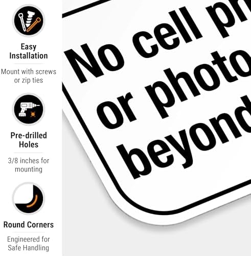 No Cell Phones Or Photography Beyond This Point Sign, ANSI Notice Sign, - Image 2