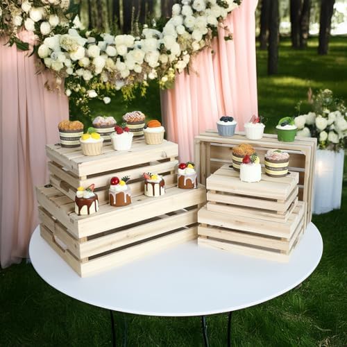 Wooden Crates, Unfinished Set of 5 Large Wood Crates with Handles, Rustic Farmhouse Wooden Crate for Decor, Wedding Birthday Home Party Living Room Kitchen Decoration - Image 4