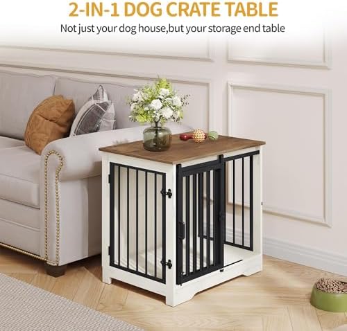 Hzuaneri 27.2" S Dog Crate Furniture Indoor Dog Kennel with Barn Door - Image 2