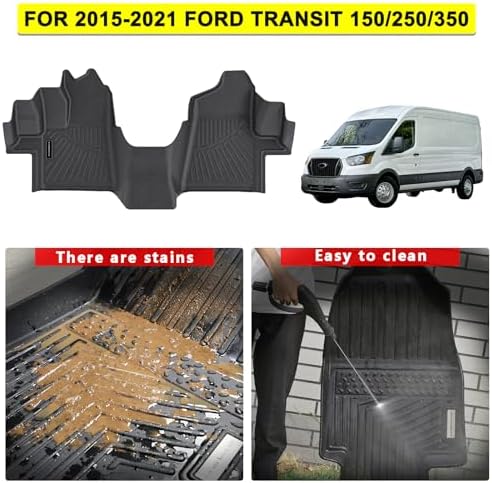 Weatherbeater Heavy-Duty All-Weather Floor Mats - Custom Fit for 2015-2021 Ford Transit 150/250/350/350HD w, Durable Floor Liners with Raised Edges Front Row - Image 2