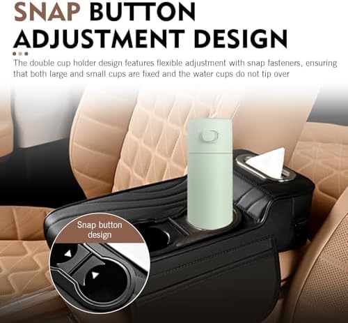Car Armrest Box Mat, Multifunctional Soft Leather Center Console Height Enhancement Storage Armrest Decoration with Tissue Box, Cup Holder, Side Bags, Universal for Most Cars (Black) - Image 6